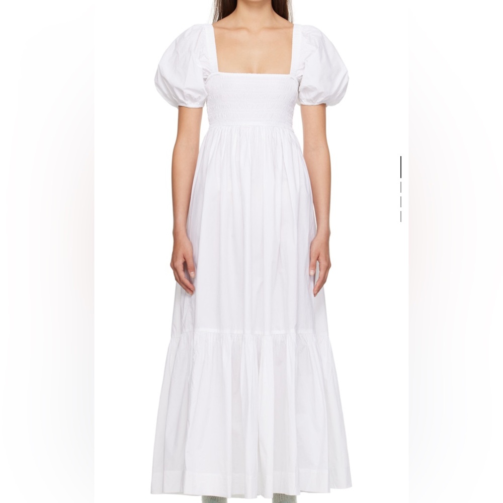 Ganni White Smocked Maxi Dress
